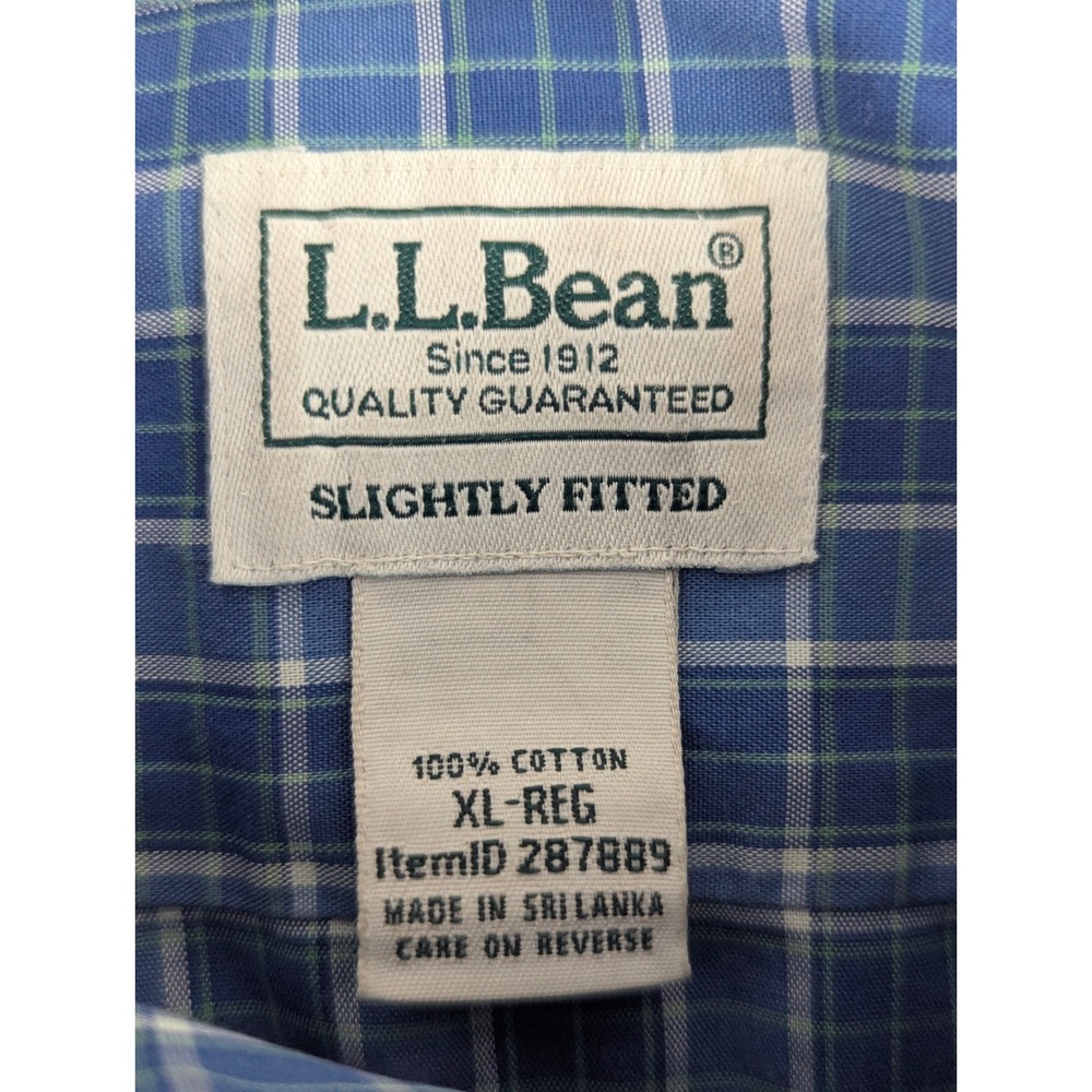 LL Bean Mens XL Blue Plaid Button Down Shirt Slightly Fitted Cotton 287889 - Picture 9 of 10